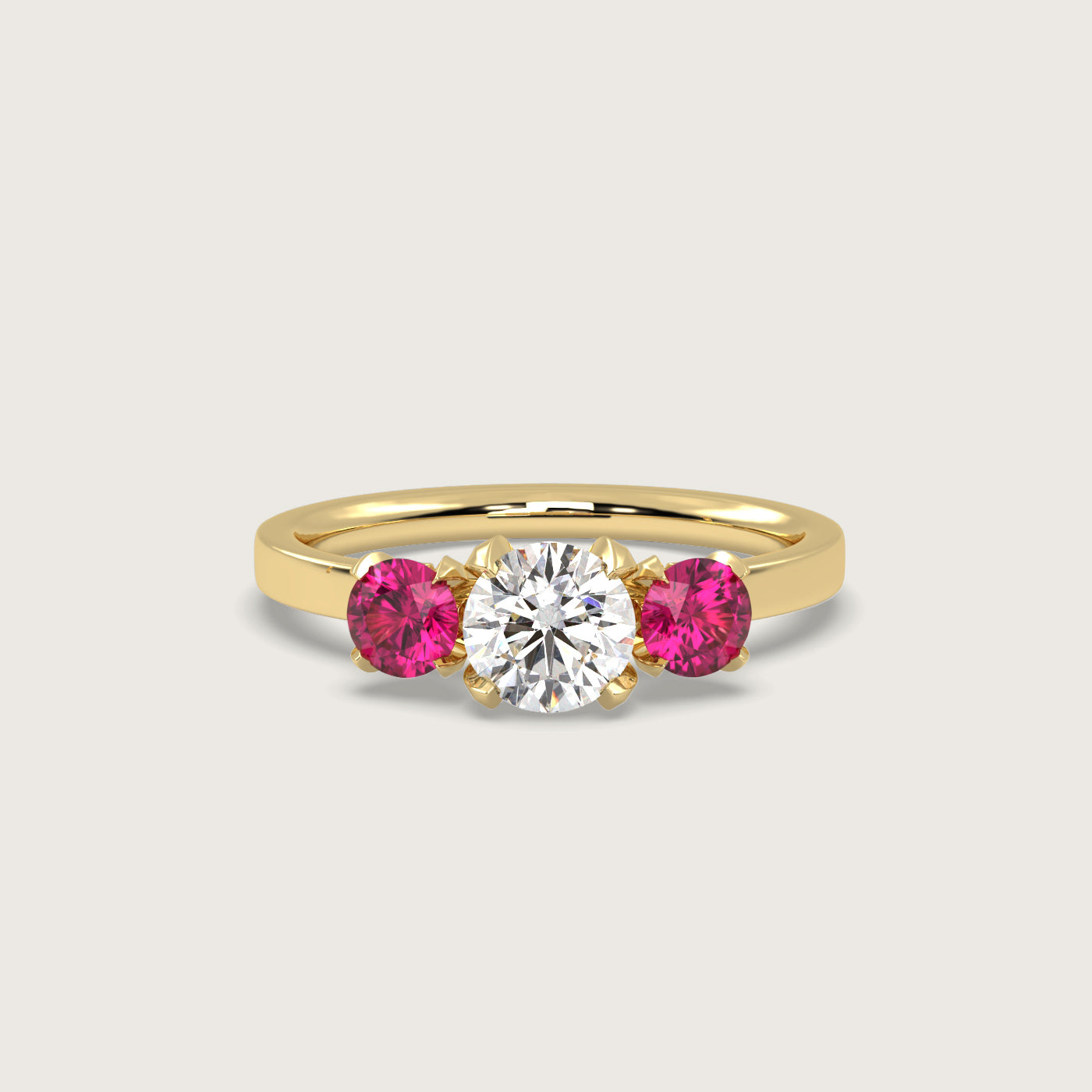 Diamond and Ruby Trilogy Engagement Ring in Fleur de Luce Setting