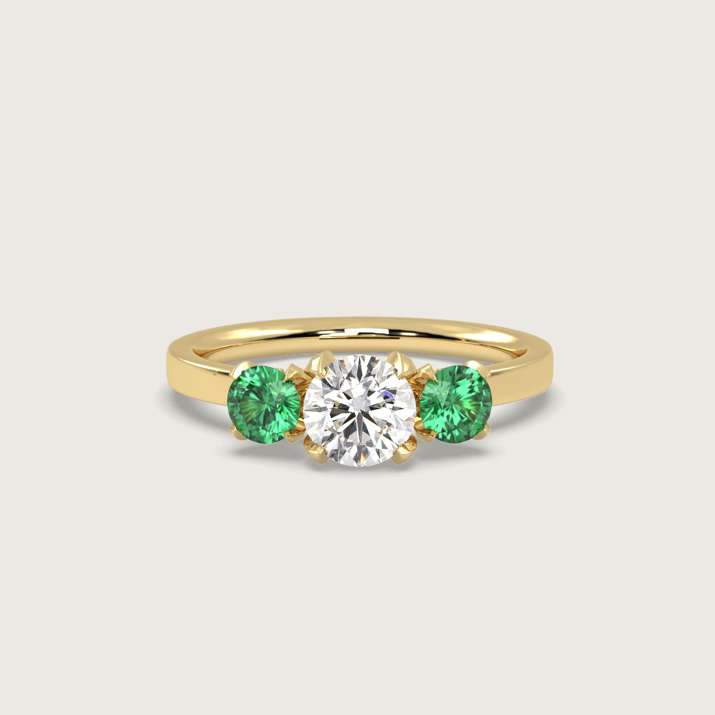 Diamond and Emerald Trilogy Engagement Ring in Fleur de Luce Setting