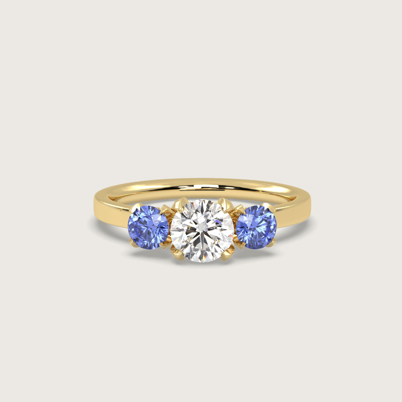 Diamond and Sapphire Trilogy Engagement Ring in Fleur de Luce Setting