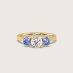 Diamond and Sapphire Trilogy Engagement Ring in Fleur de Luce Setting