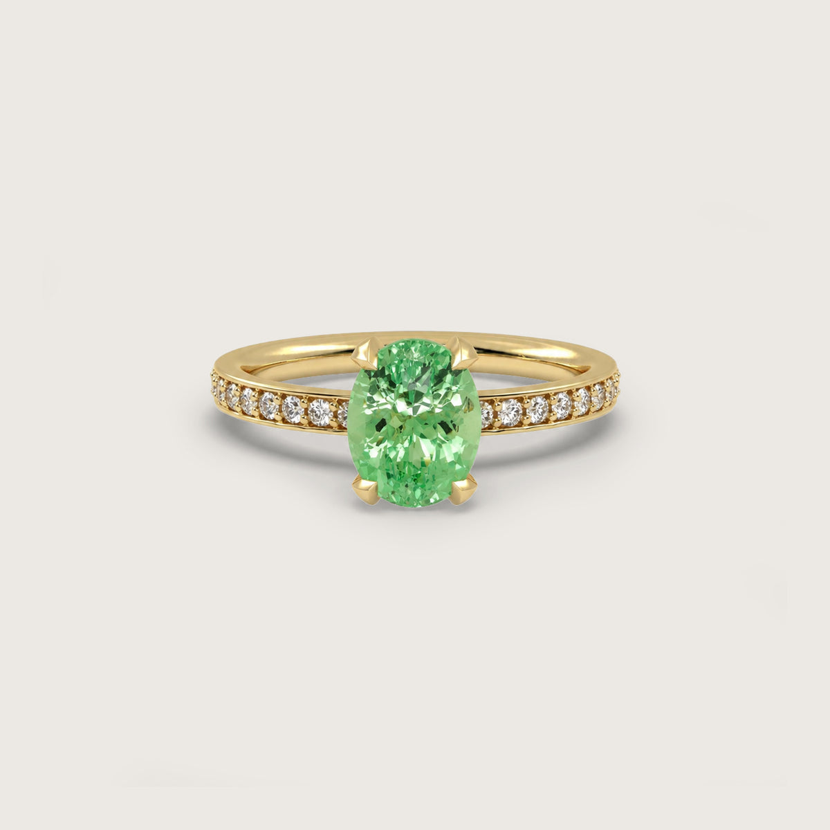 Tsavorite Fleur de Luce Solitaire Engagement Ring in 18k Yellow Gold