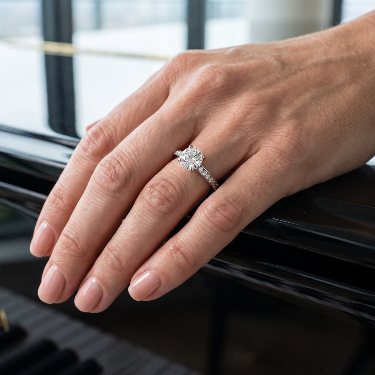 Round Diamond Solitaire Ring with Pavé Set Band