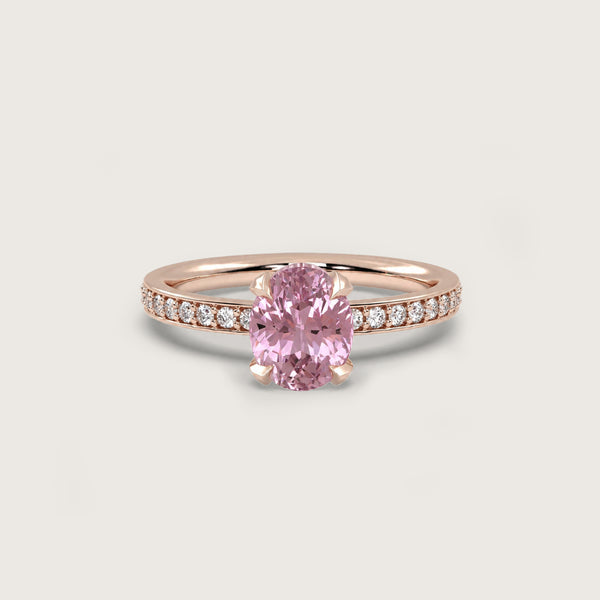 3.75ct Pink Sapphire Fleur de Luce Solitaire Engagement Ring in 18k Rose Gold