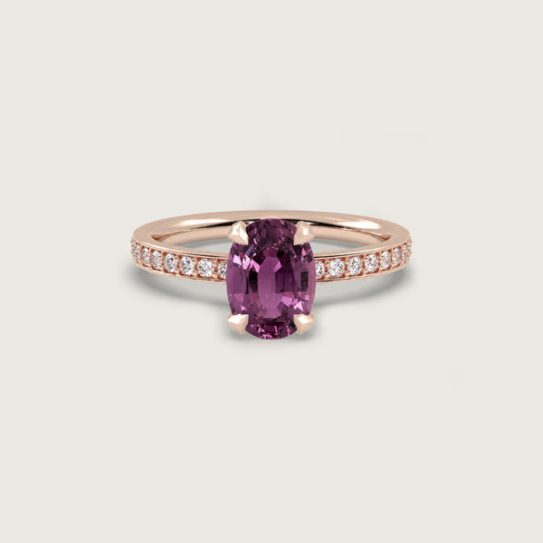 3.26ct Purple Sapphire Fleur de Luce Solitaire Engagement Ring in 18k Rose Gold