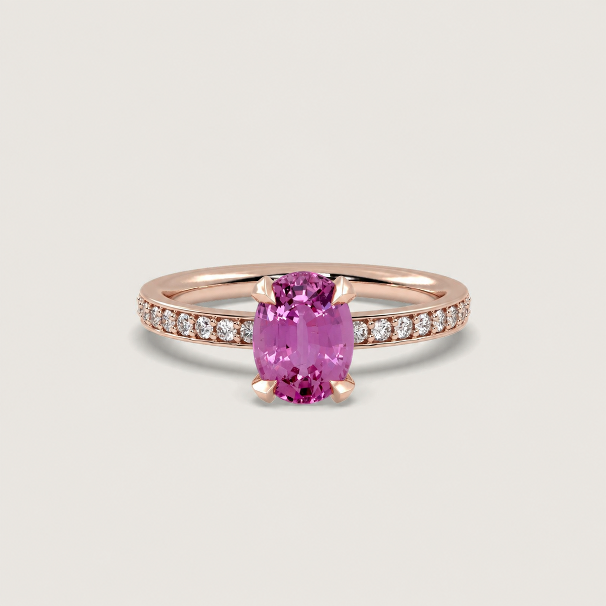 Pink Sapphire Fleur de Luce Solitaire Engagement Ring in 18k Rose Gold