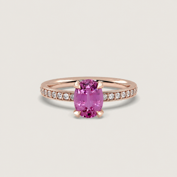 Pink Sapphire Fleur de Luce Solitaire Engagement Ring in 18k Rose Gold