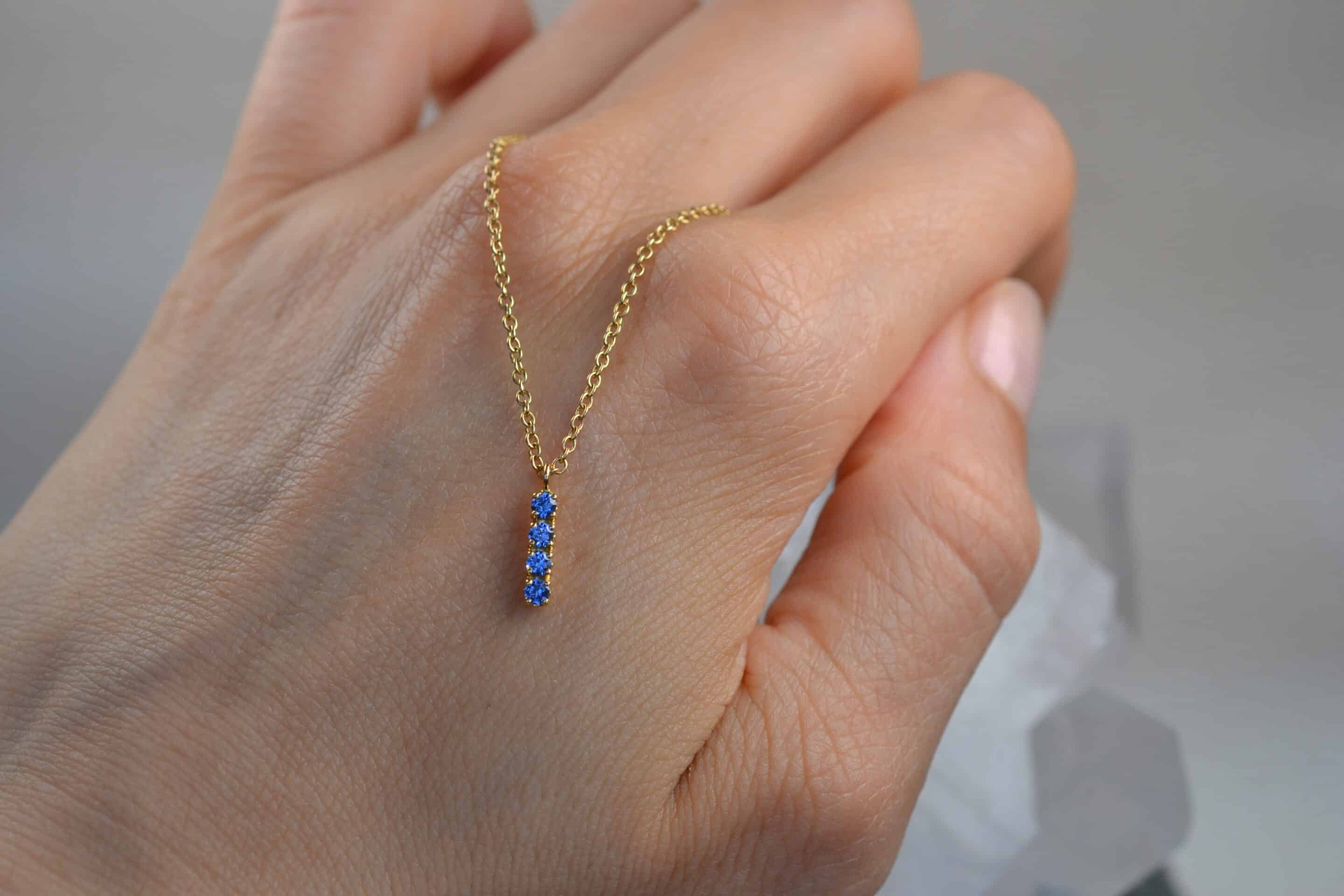 Pendant Necklace: Sapphire Short Bar Pendant in 18k Yellow Gold