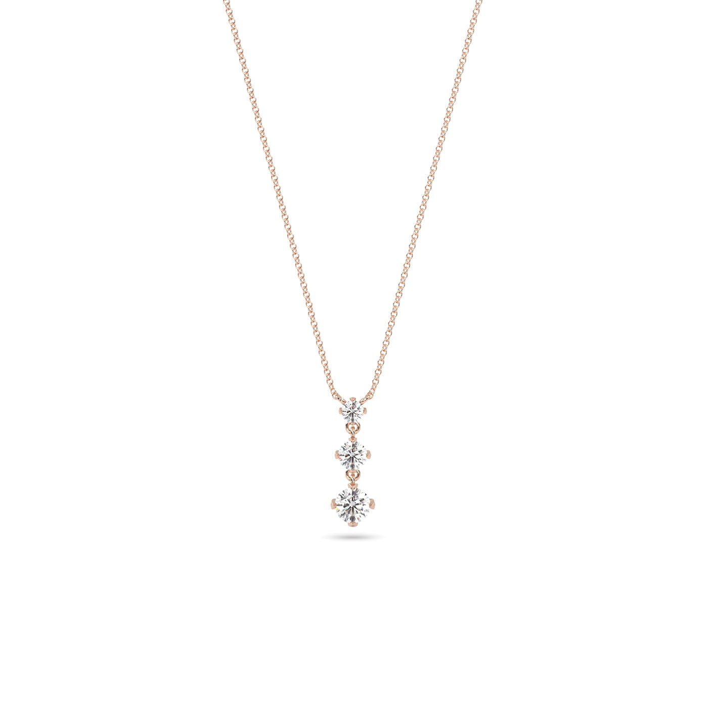 Three Stone Diamond Necklace in 18k Rose Gold