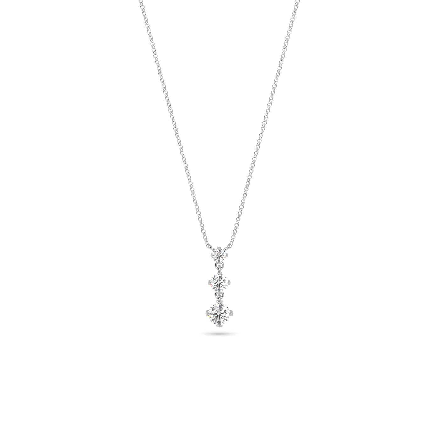 Three Stone Diamond Necklace in 18k White Gold