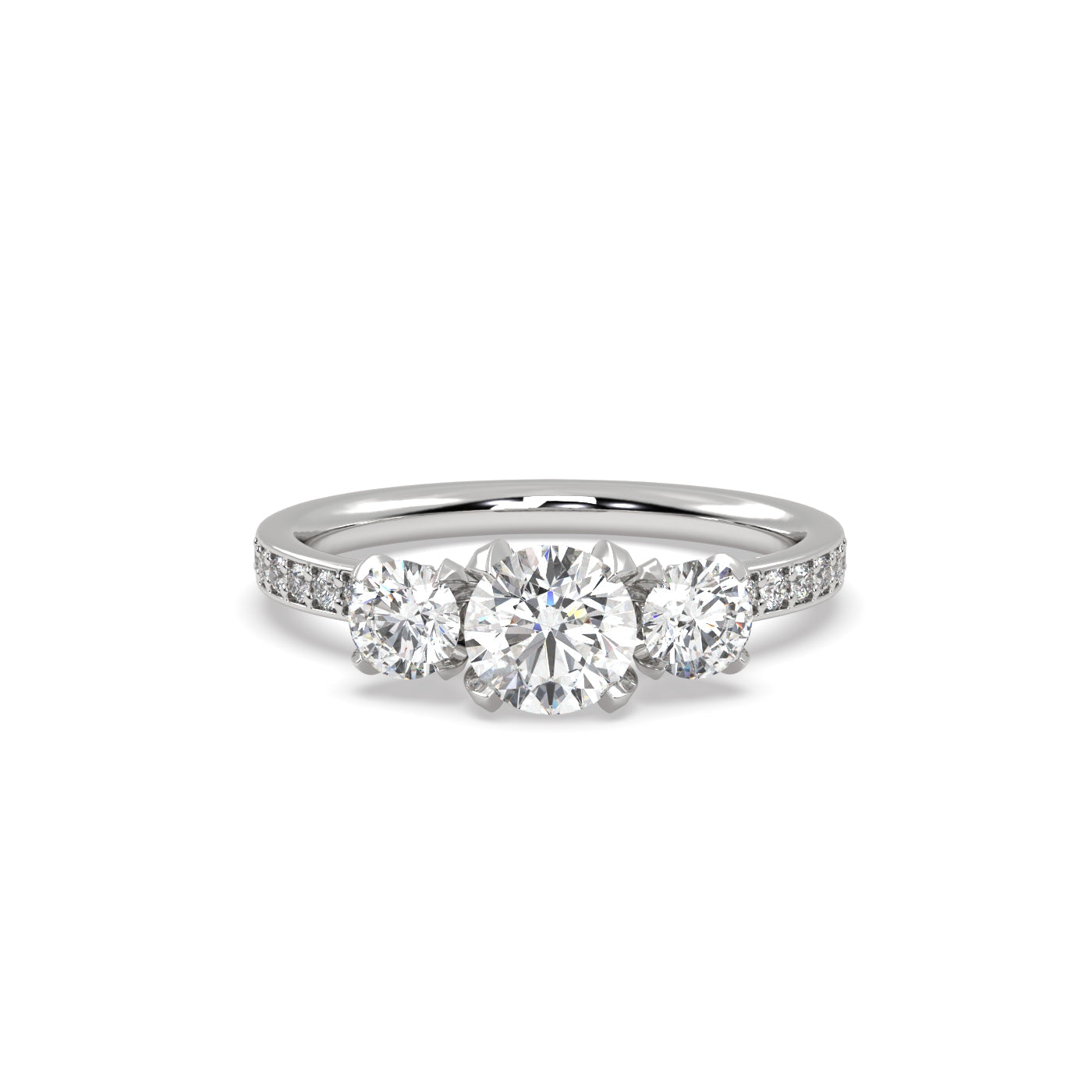 Round Diamond Trilogy Engagement Ring in 18k White Gold