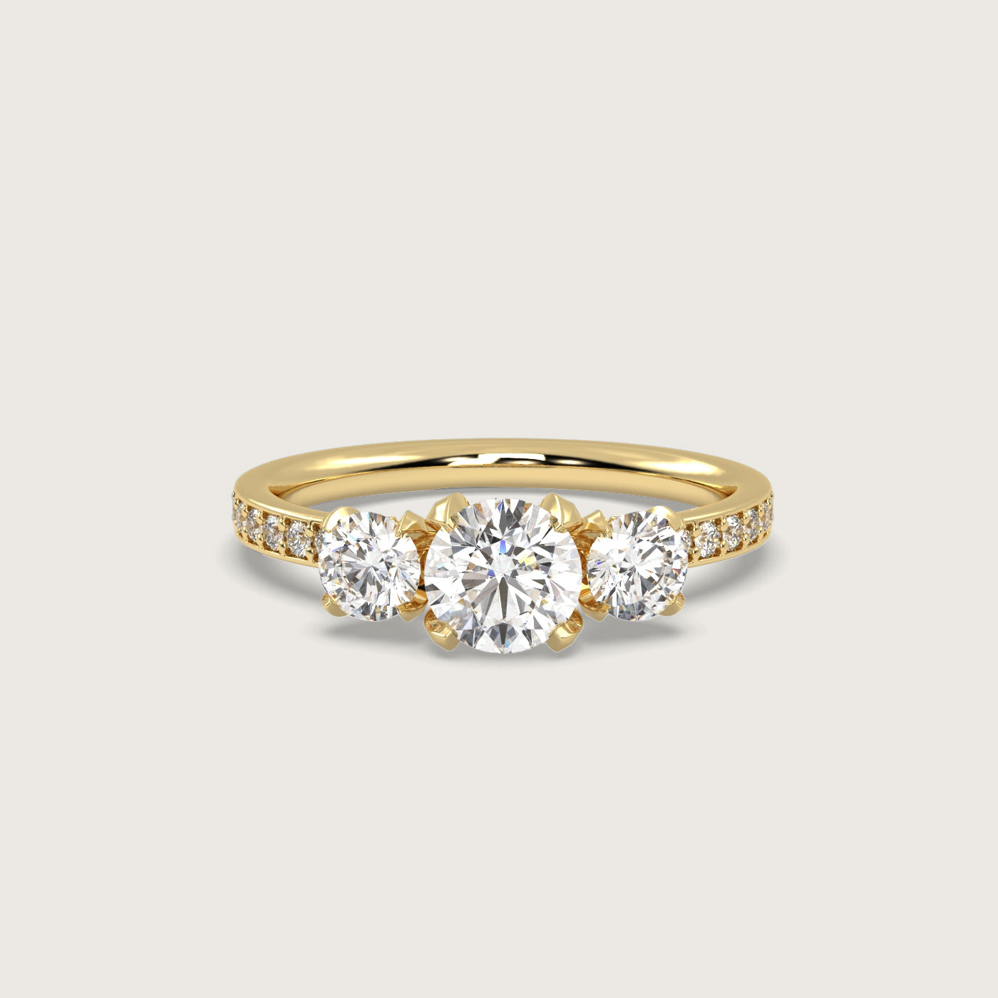 Diamond Trilogy Engagement Ring with Pavé Band in Fleur de Luce Setting