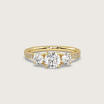 Diamond Trilogy Engagement Ring with Pavé Band in Fleur de Luce Setting