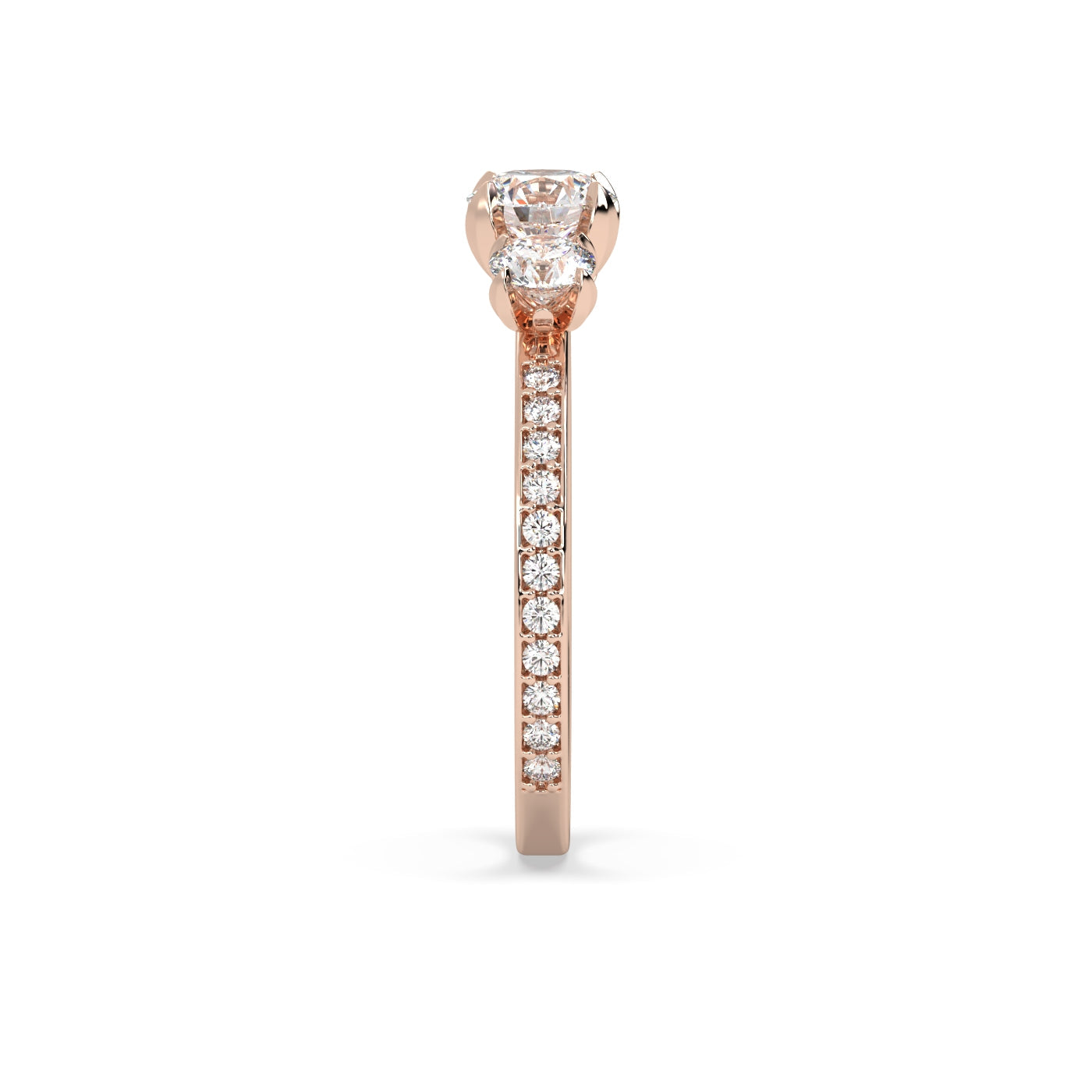 Fleur de Luce Round Diamond Trilogy Engagement Ring (1.25 tcw) with Pavé Band