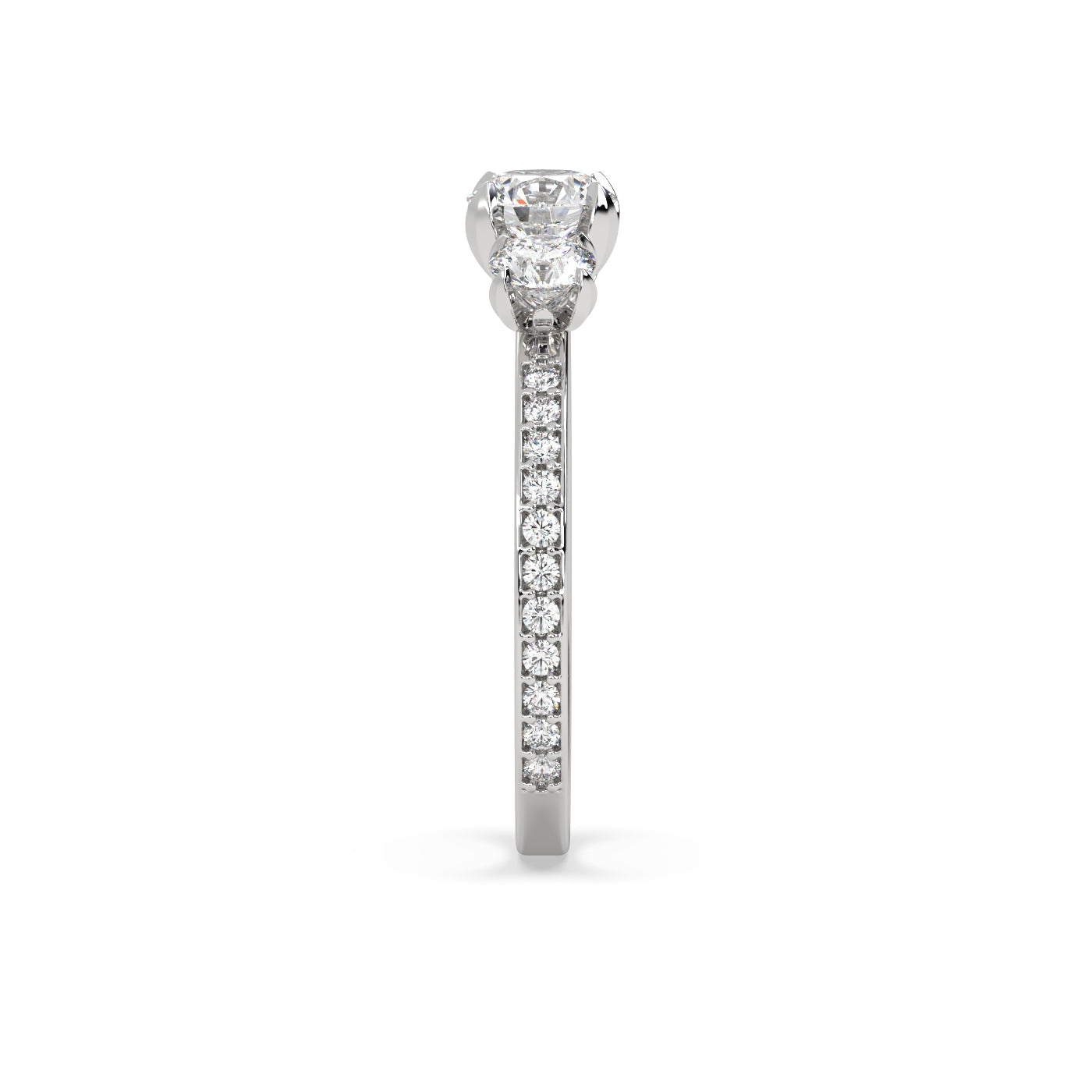 Fleur de Luce Round Diamond Trilogy Engagement Ring (1.25 tcw) with Pavé Band
