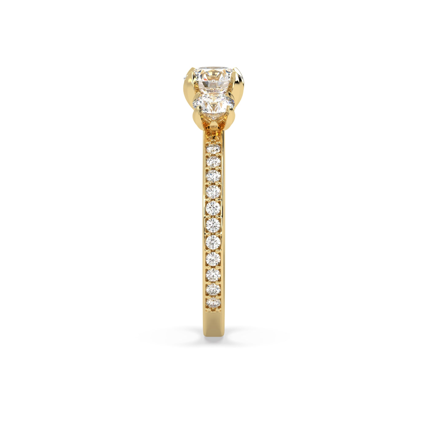Fleur de Luce Round Diamond Trilogy Engagement Ring (1.25 tcw) with Pavé Band