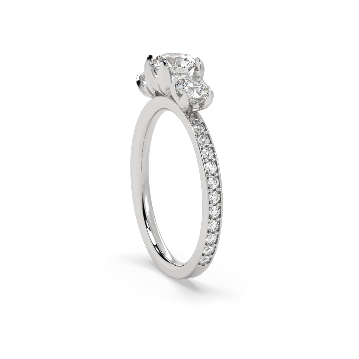 Fleur de Luce Round Diamond Trilogy Engagement Ring (1.25 tcw) with Pavé Band