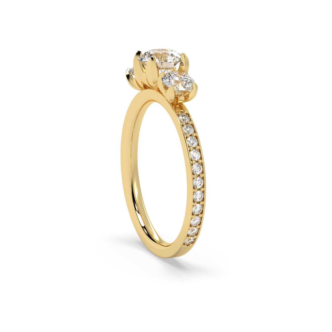 Fleur de Luce Round Diamond Trilogy Engagement Ring (1.25 tcw) with Pavé Band