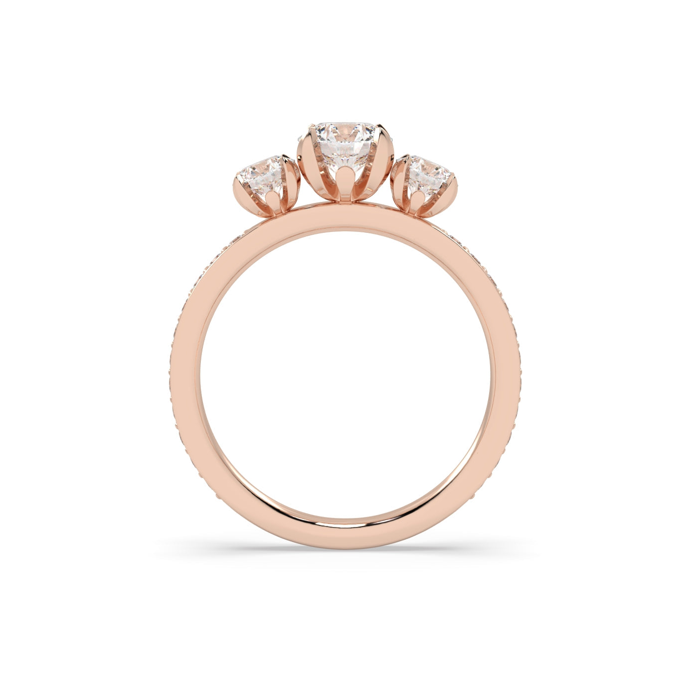 Fleur de Luce Round Diamond Trilogy Engagement Ring (1.25 tcw) with Pavé Band