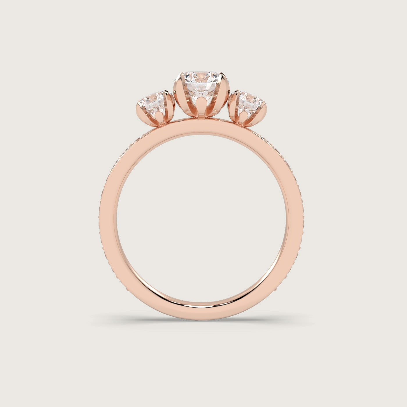 Diamond Trilogy Engagement Ring with Pavé Band in Fleur de Luce Setting