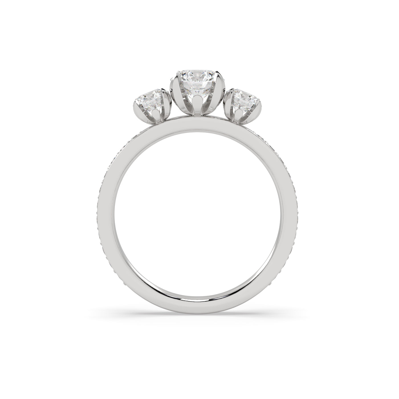 Fleur de Luce Round Diamond Trilogy Engagement Ring (1.25 tcw) with Pavé Band