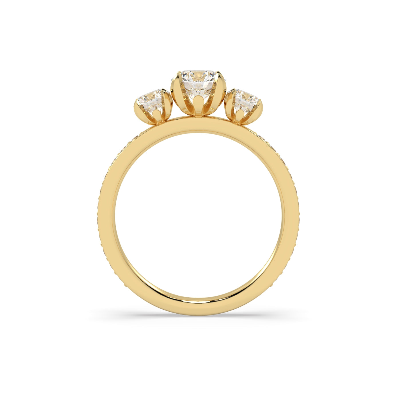 Fleur de Luce Round Diamond Trilogy Engagement Ring (1.25 tcw) with Pavé Band