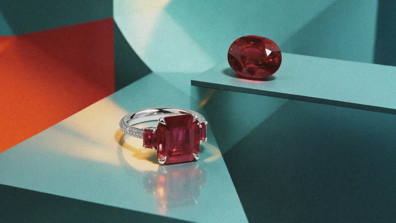 Load video: crimson flame - ruby ring in platinum