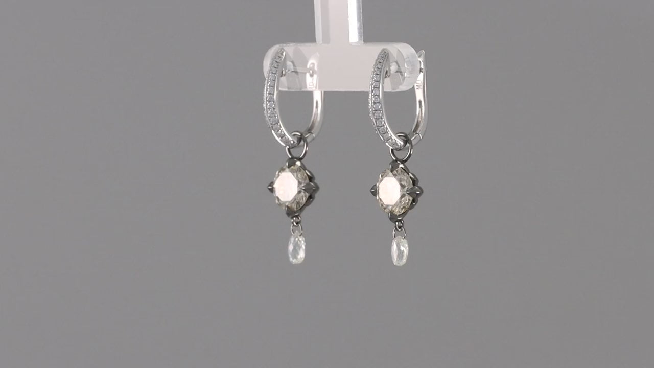 Load video: Fleur de Luce White Diamond Earring Drops in Blackened 18k White Gold