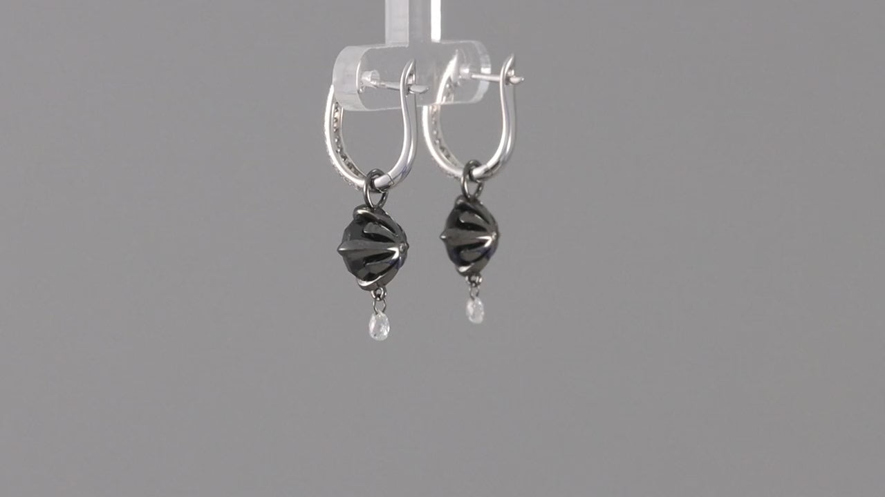 Load video: Fleur de Luce Black Diamond Earring Drops in Gunmetal-Finished 18k White Gold